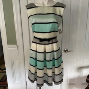 Danny & Nicole Mint/Gray/Black/Ivory Striped Dress